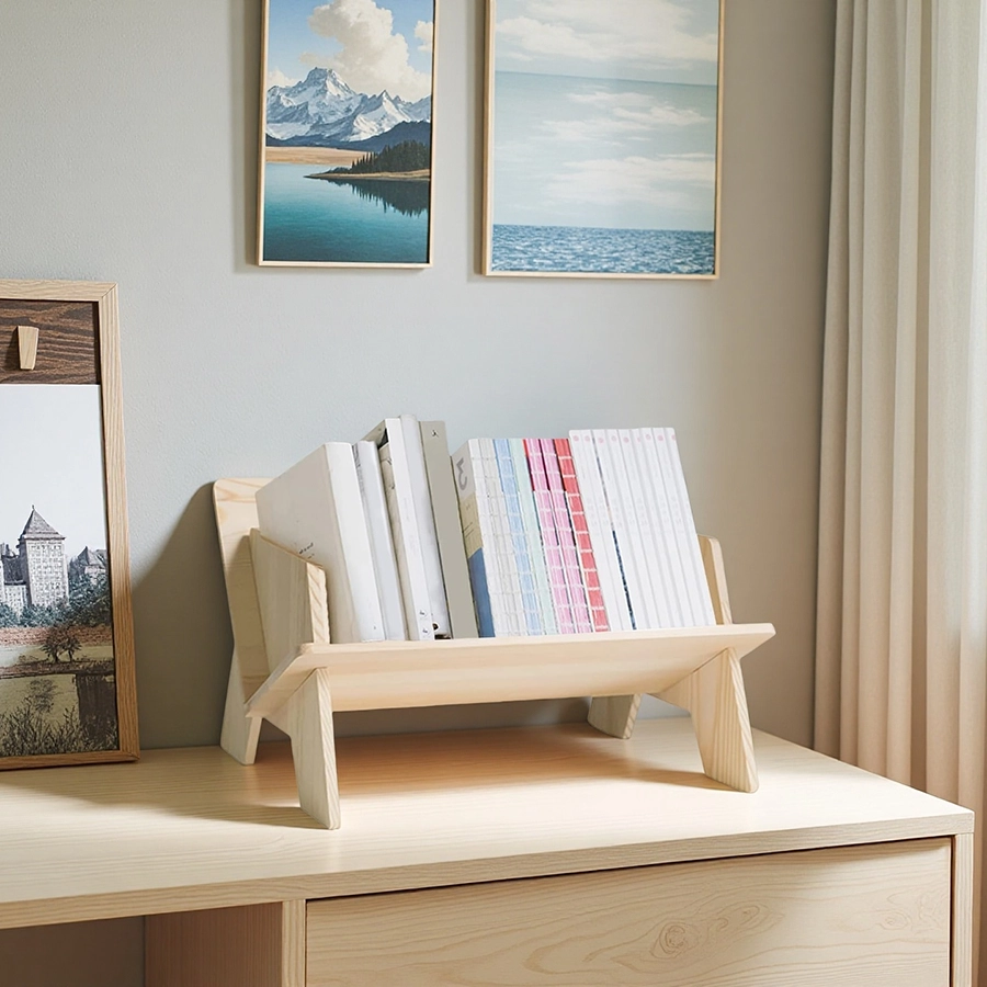Wholesale Small Wooden Book Rack Desktop Storage Display Organizer Solid Pine Bookshelf