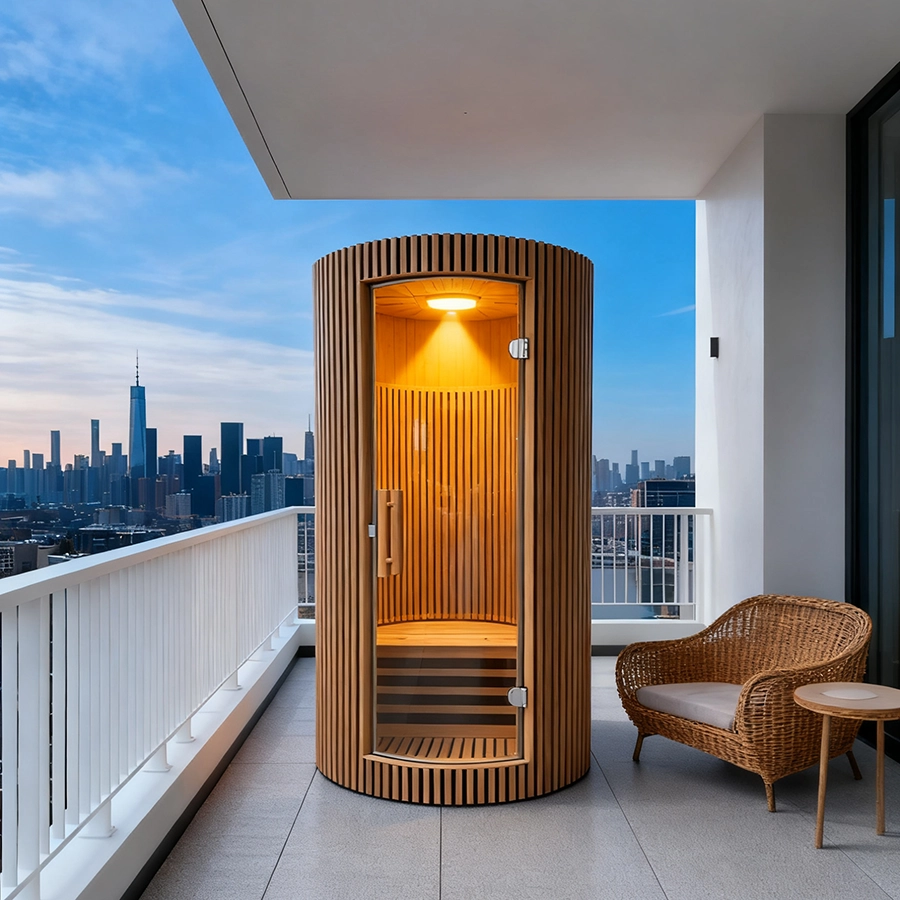Sauna a infrarossi moderna personalizzata a forma di botte per interni domestici