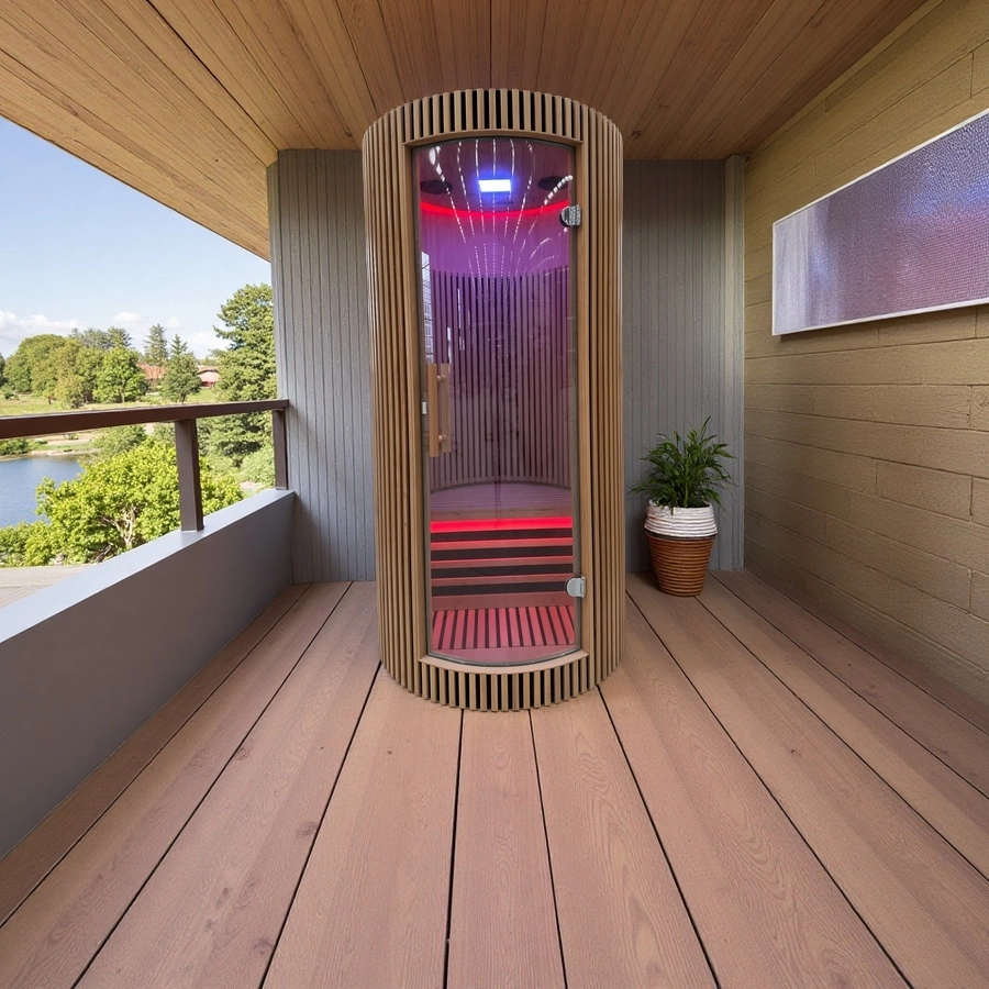 Sauna a infrarossi moderna personalizzata a forma di botte per interni domestici
