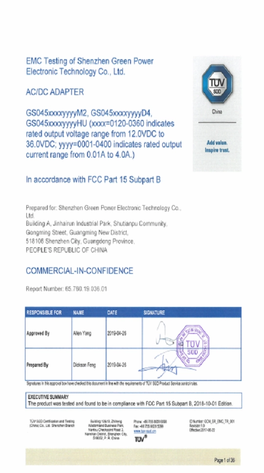 FCC certificate