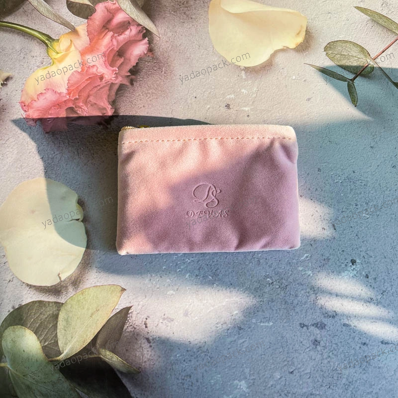 Bolsa de terciopelo de color rosa para embalaje de joyas personalizadas