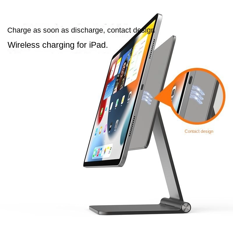 Çin Manyetik kablosuz şarj iPad standı Manyetik tablet standlarını şarj etmek için 18W kontaklar üretici firma