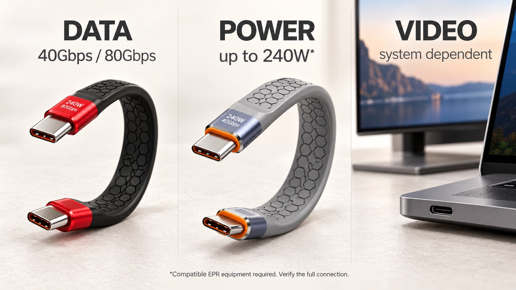 USB-C 电缆速度与功率：40Gbps、80Gbps 和 240W 意味着什么