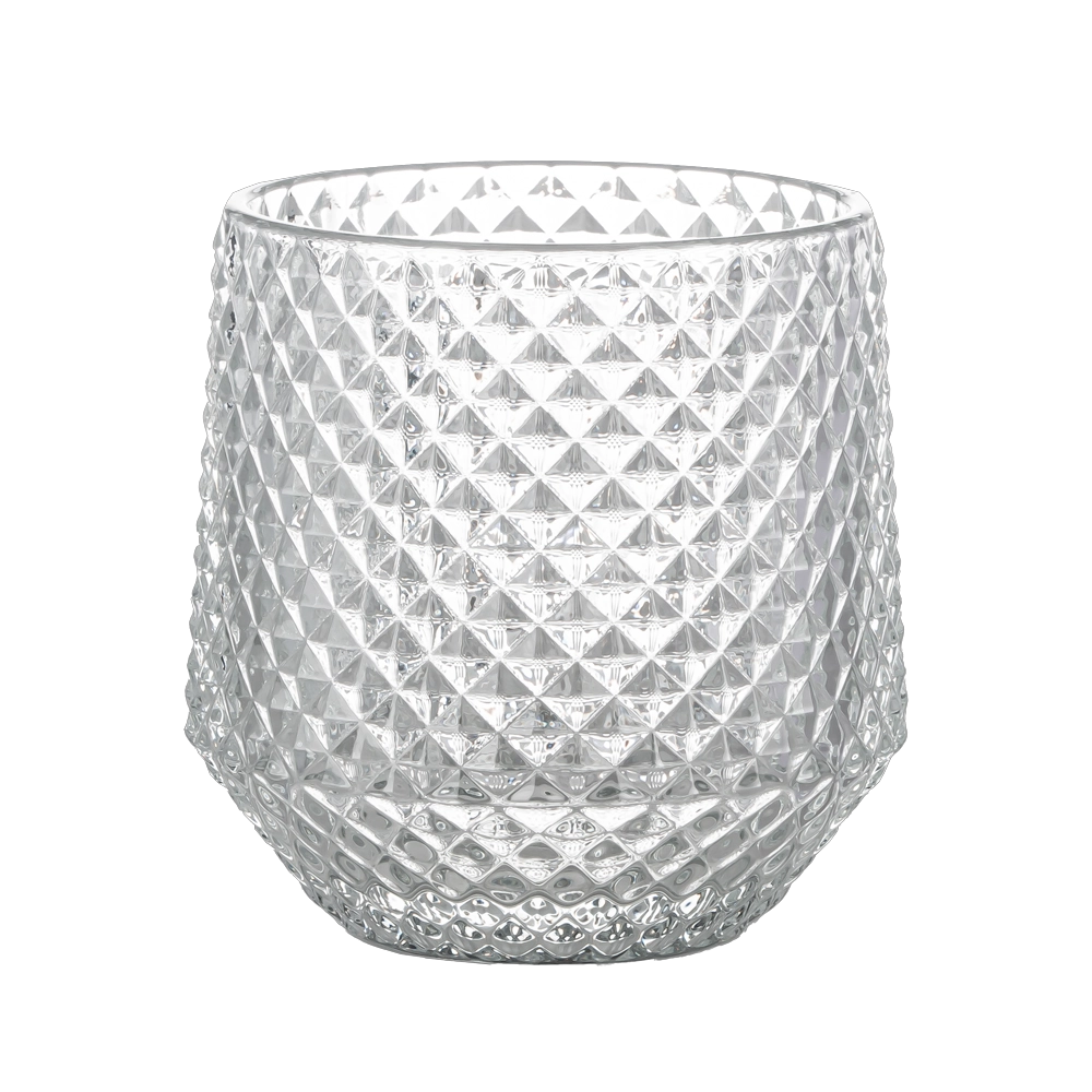 Suporte de vela de vidro padrão em relevo 10 onças design diamante