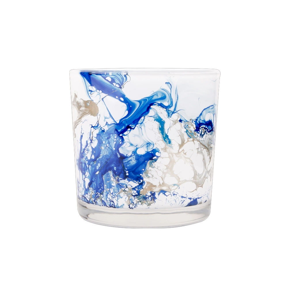 Commercio all'ingrosso del barattolo della candela dell'acquerello della tazza di vetro della candela di marmo blu
