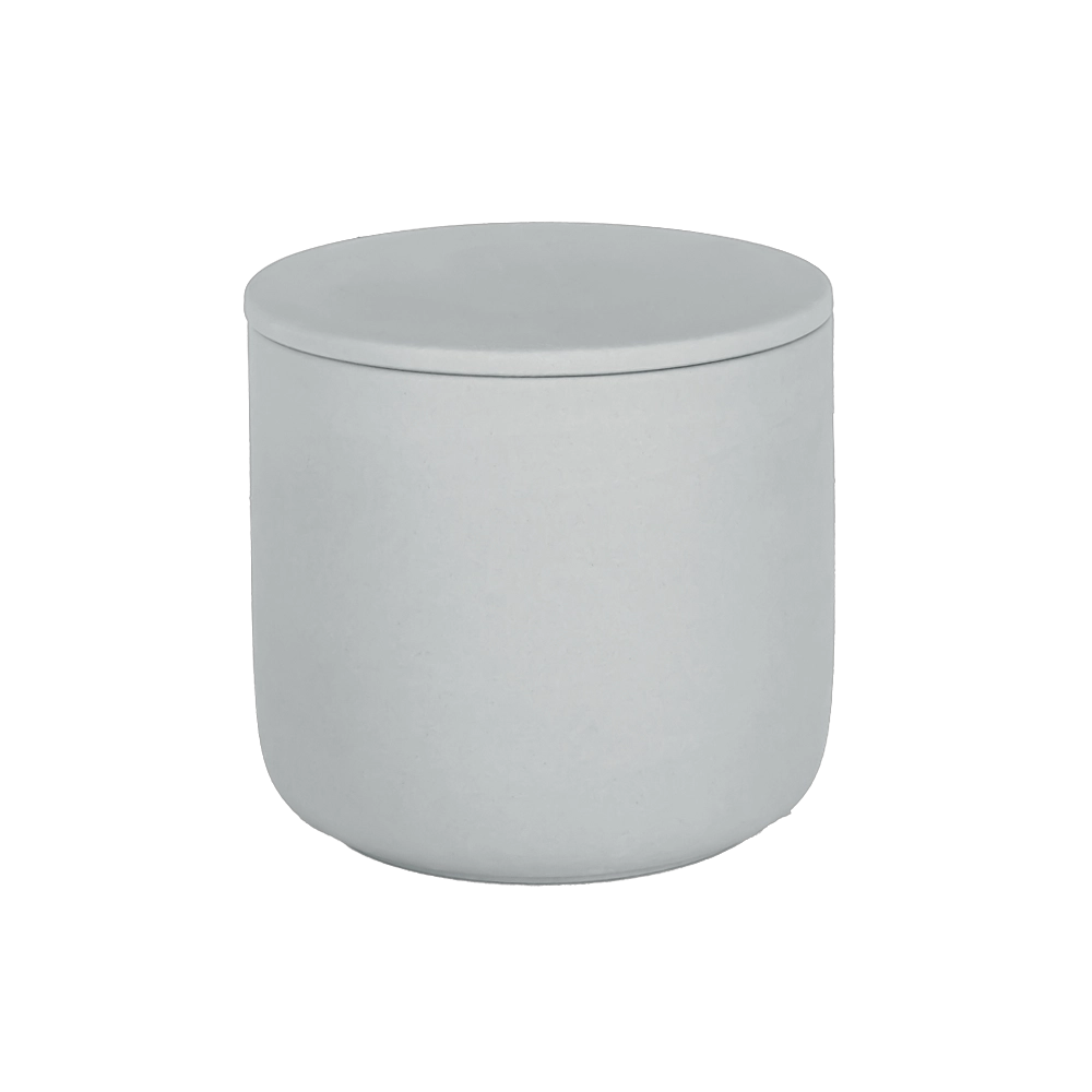 Recipiente de vela de porcelana cinza claro com tampa