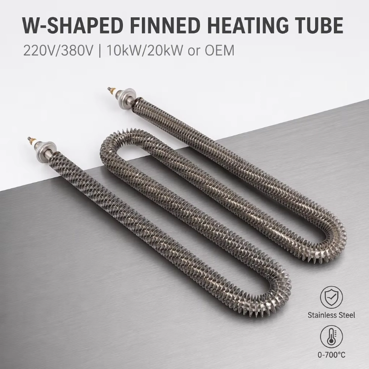 Tubo de aquecimento elétrico em forma de W Aquecedor de ar com aletas de aço inoxidável 220 V Elemento de forno industrial de queima a seco