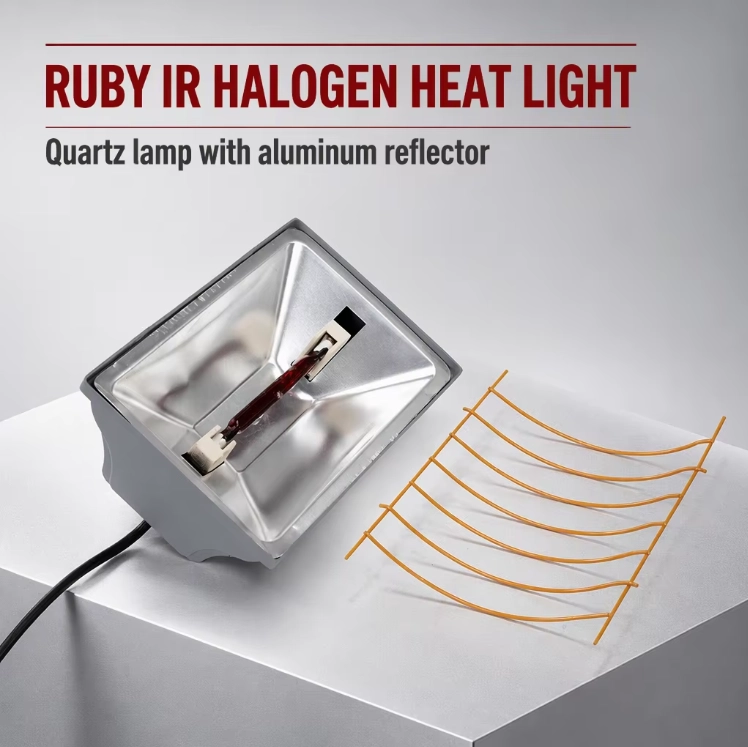 220V Infrared Heater Lamp Red Halogen Heat Light Aluminum Housing Dimmable IP44 Poultry Farm