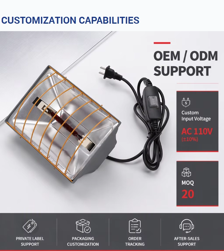 220V Infrared Heater Lamp Red Halogen Heat Light Aluminum Housing Dimmable IP44 Poultry Farm