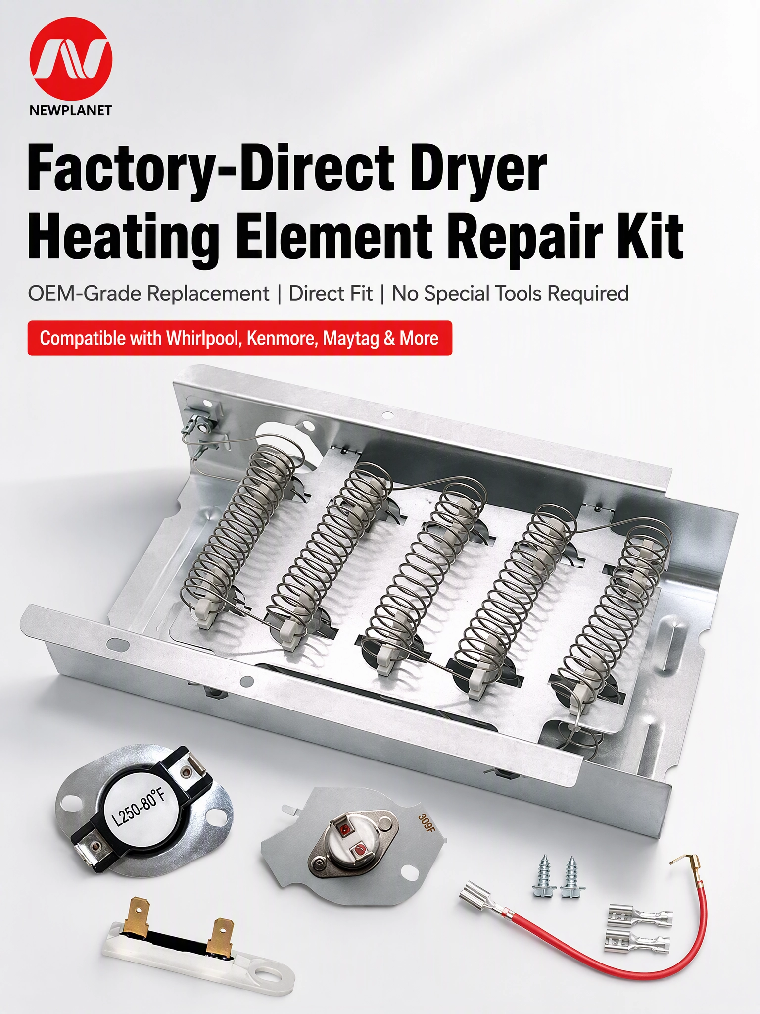 OEM Dryer Heating Element Repair Kit Thermal Fuse Thermostat (Part Numbers 279838 3392529 279816) for Whirlpool Maytag Dryers