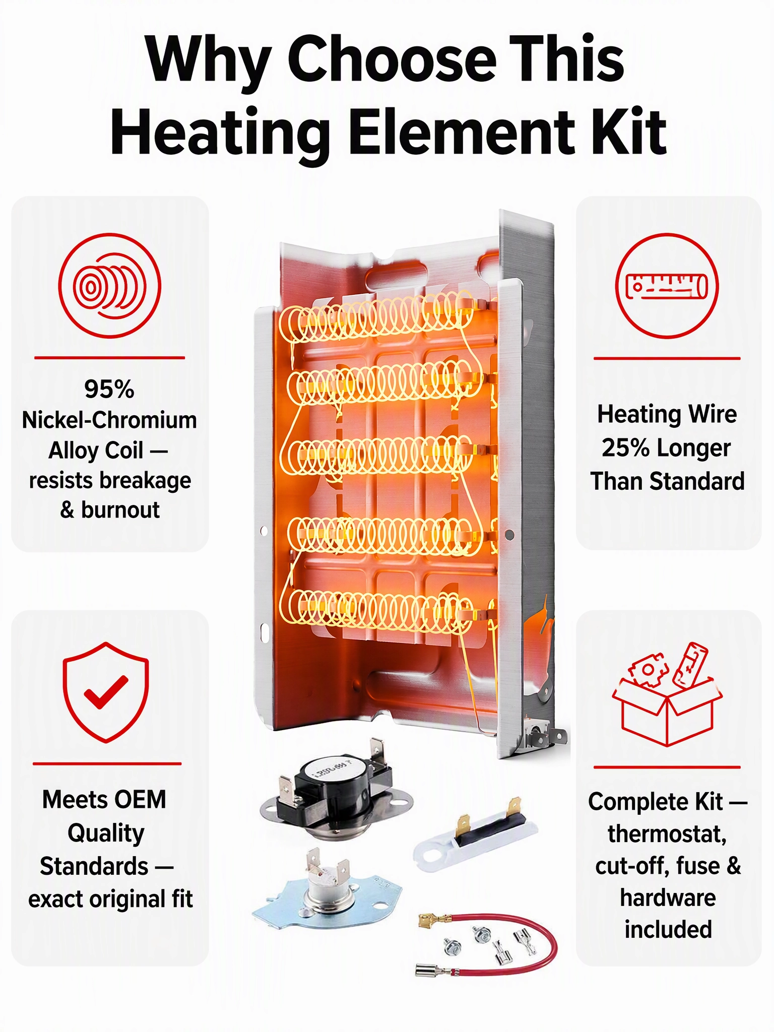OEM Dryer Heating Element Repair Kit Thermal Fuse Thermostat (Part Numbers 279838 3392529 279816) for Whirlpool Maytag Dryers