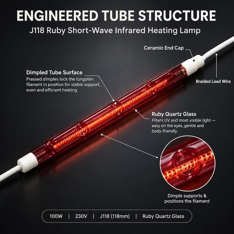 R7s J118 Ruby Quartz Infrared Heating Lamp Double-Wound Tungsten Filament For Therapy Heaters