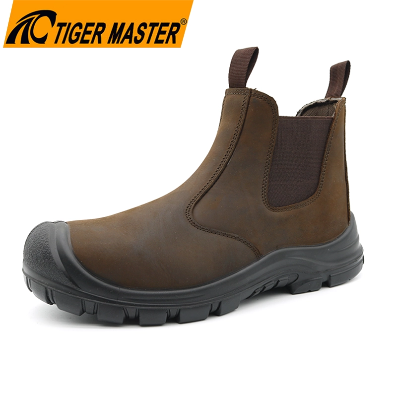 porcelana TM160 Zapatos de seguridad para hombre a prueba de pinchazos con punta de acero de cuero marrón sin cordones fabricante TM160 Zapatos de seguridad para hombre a prueba de pinchazos con punta de acero de cuero marrón sin cordones