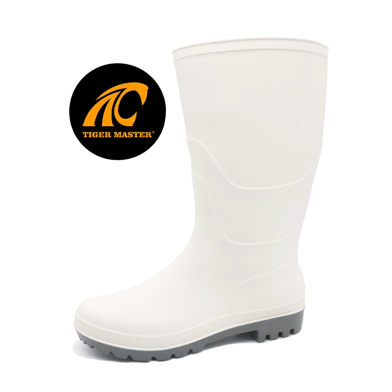 porcelana Botas de lluvia de PVC impermeables antideslizantes blancas GB01 para la industria alimentaria con logotipo fabricante Botas de lluvia de PVC impermeables antideslizantes blancas GB01 para la industria alimentaria con logotipo