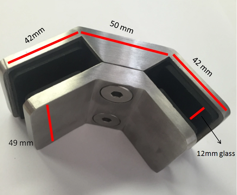 90 degree 316 standoff glass clamp for glass railing between glasses