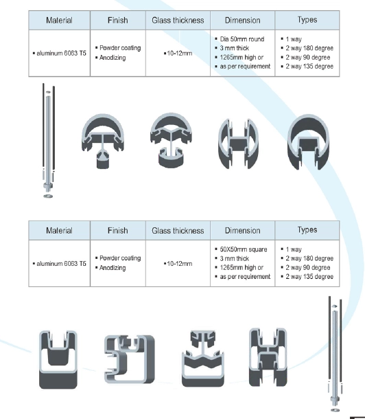 Aluminum balustrade handrail post for glass railing