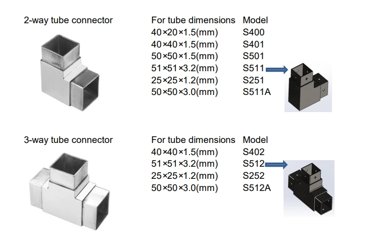 Easy To Assemble Stainless Steel Metal Square Tube Connector Joints Connector Fittings
