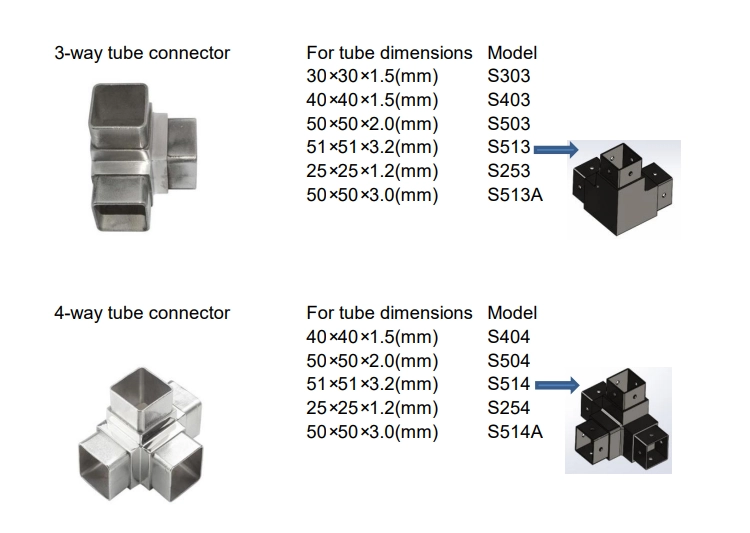 Easy To Assemble Stainless Steel Metal Square Tube Connector Joints Connector Fittings