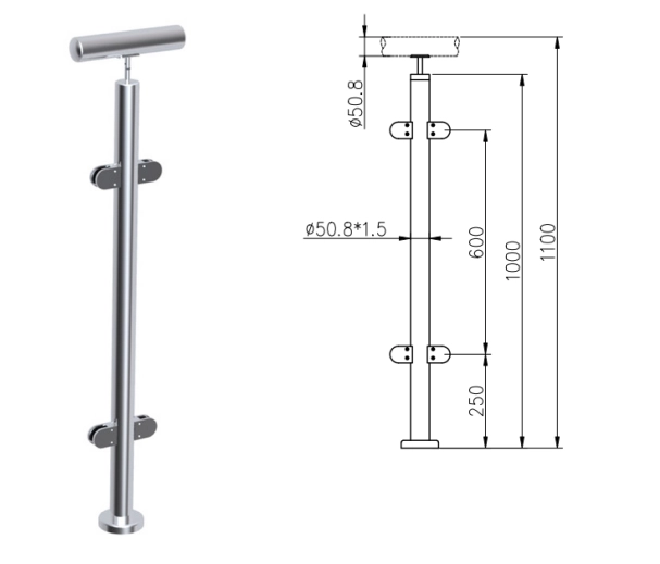Stainless Steel Balustrade Handrail Post China manufacturer