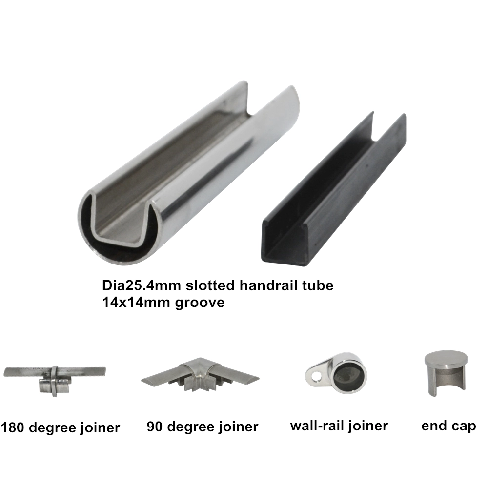 Stainless Steel U Shape Black Slotted Capping Hand Rail for 12mm Glass