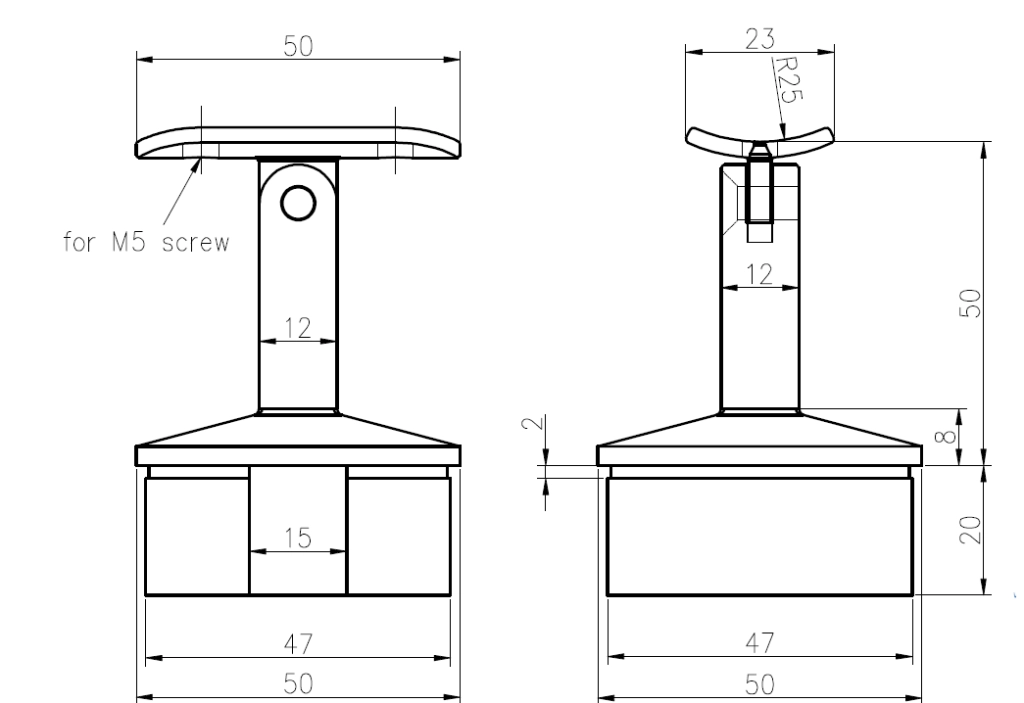 square 50x50mm adjustable angle handrail support 50mm height ( Model NCF-50X)