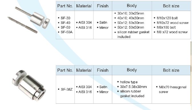 stainless steel new design DIA 38mm glass standoff