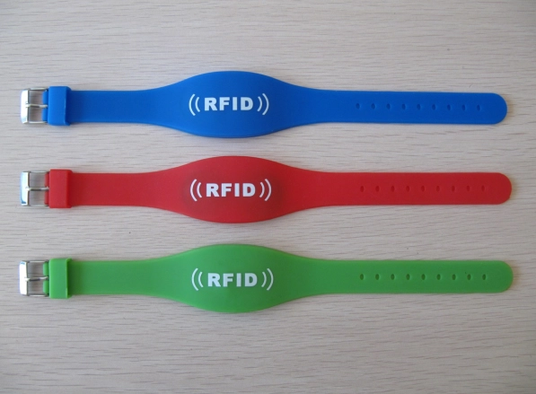 dual frequency silicone RFID wristband with watch button