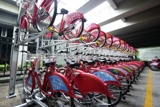 two tier bike rack using in public bicycles