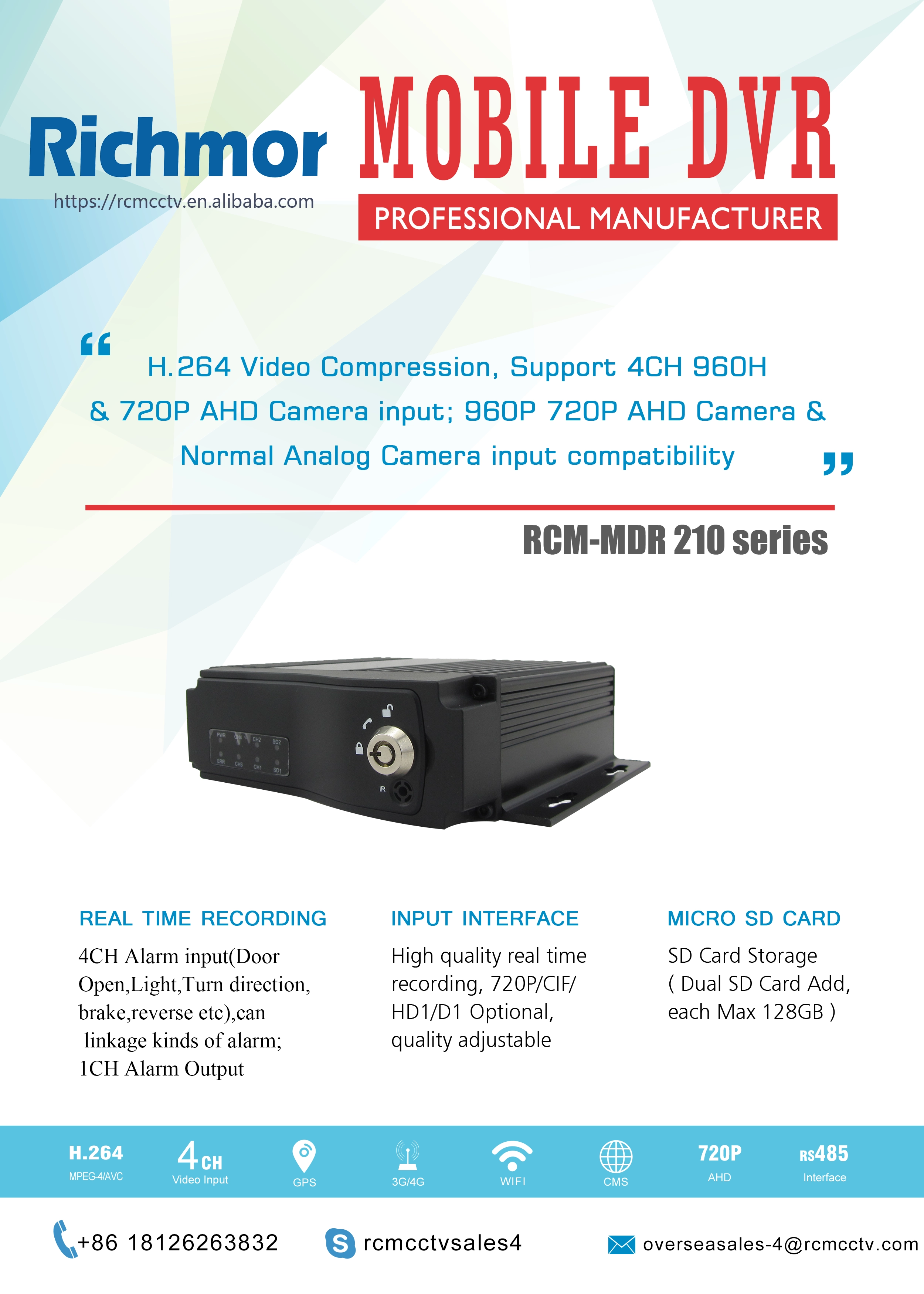 4CH 720P AHD /SD /mixed video input,aviation connector Mobile DVR ,sd card DVR motherboard.