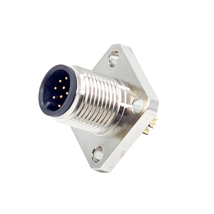M12 A B D X S T coded square flange socket connector 2 3 4 5 6 8 12 17 pin Panel connector