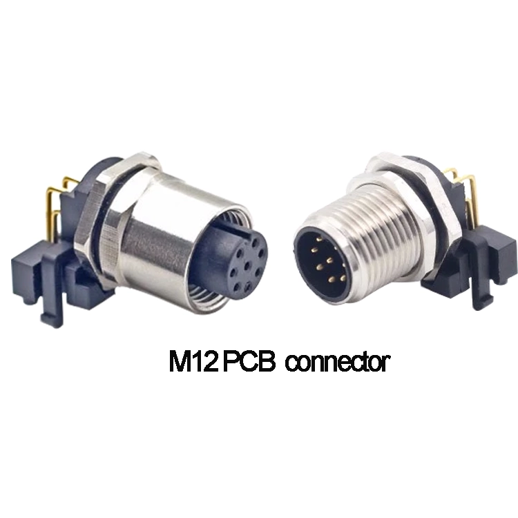 M12 A Code 8-poliger Stecker auf M12 A Code Buchse rechtwinkliger PCB-Stecker