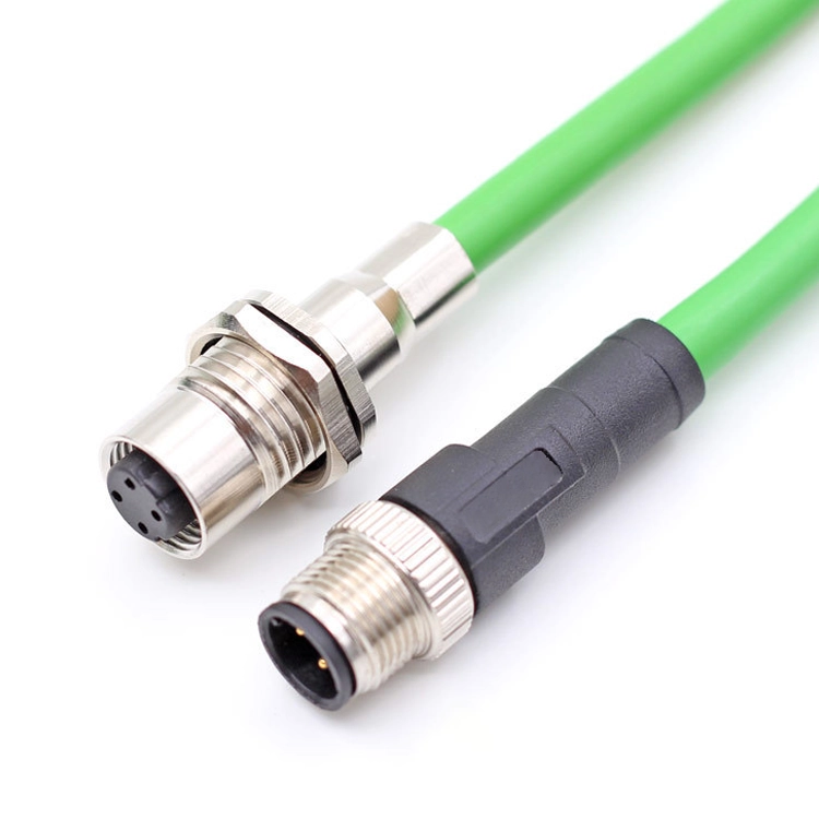 M12 D codificación par trenzado cable de montaje en panel de 4 núcleos a M12 RJ45 CAT5E CAT6A cable de ethernet blindado