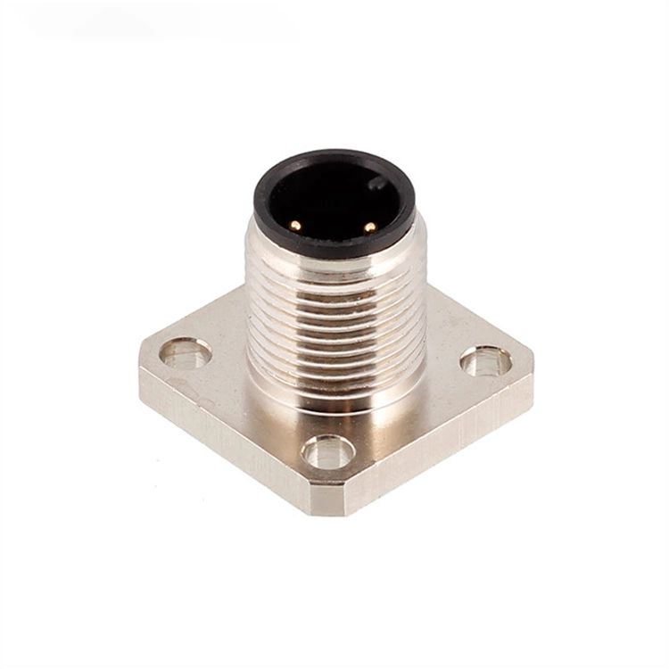 M12 male flange panel mount electrical square connector with 3 4 5 6 8 12 pin