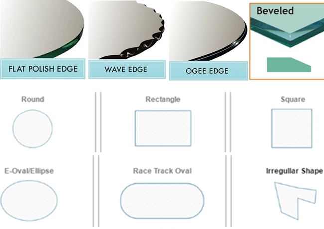 glass tops edge polished and glass shape