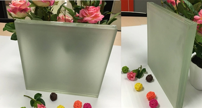 three layers acid etched laminated glass for floor