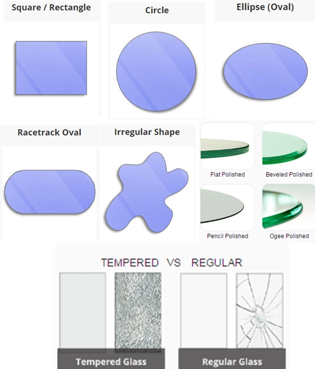 tempered glass tops with edge polished