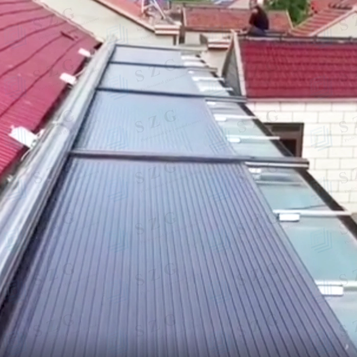 aluminum and polyurethane thermal insulation foam inside roof, roller blind retractable awnings, motorized rolling shutter roof system