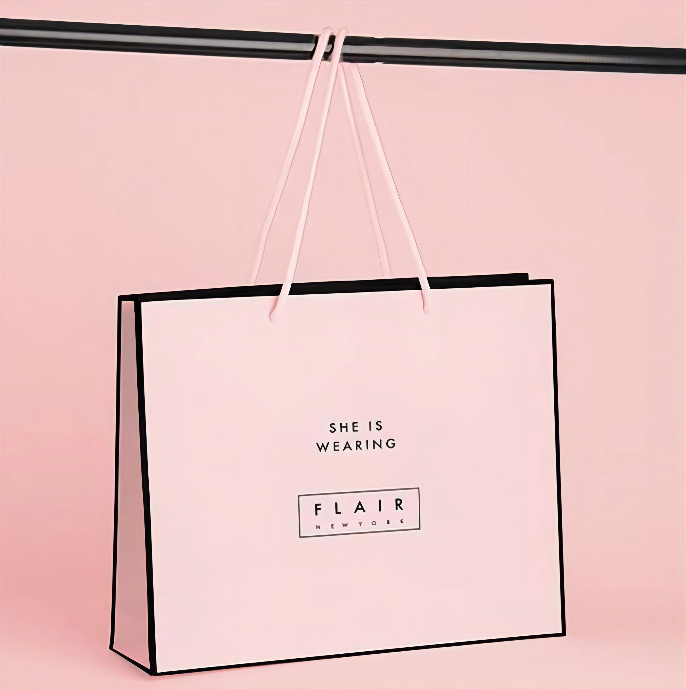 China Yadao paper bag pink color shopping bag with same pink color rope handle cmyk printing paper with customized black brand logo for free manufacturer
