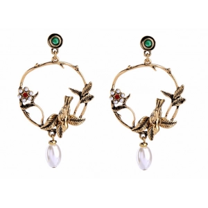 Gold Color Birds Flowers Big Earrings for Women New Design Cute Fashion Jewelry