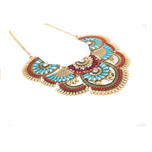 New Arrival Womens Vintage Alloy Silver/Gold Necklace Ethnic Tribal Boho Necklace Turquoise Beads Crystal Necklace