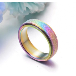 Китай Titanium Steel Dull Polish Rotatable Jewelry Romantic Pearl Sand Rainbow Rings Wholesale производителя