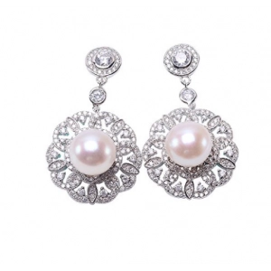 中国 White Flat Freshwater Pearl Dangling Earrings Shenzhen Factory メーカー