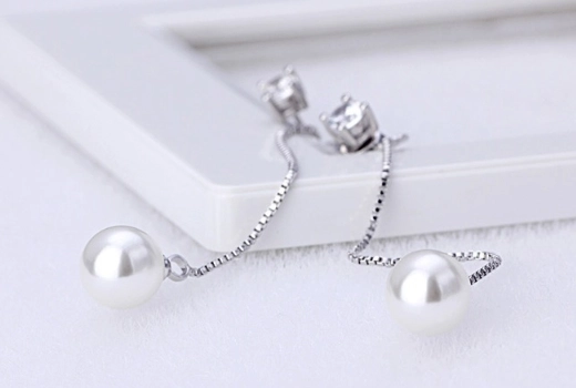 18K White plated long earring for women CZ Pearl earrings for women wedding Silver earring manufacturer