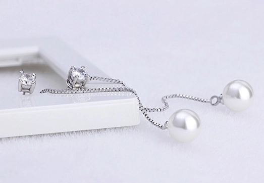 18K White plated long earring for women CZ Pearl earrings for women wedding Silver earring manufacturer