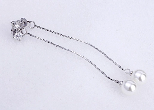 18K White plated long earring for women CZ Pearl earrings for women wedding Silver earring manufacturer