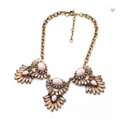 2018 Hot Selling Pink Resin Stone Pendant Necklace For Women Heart Necklace Fashion Jewelry