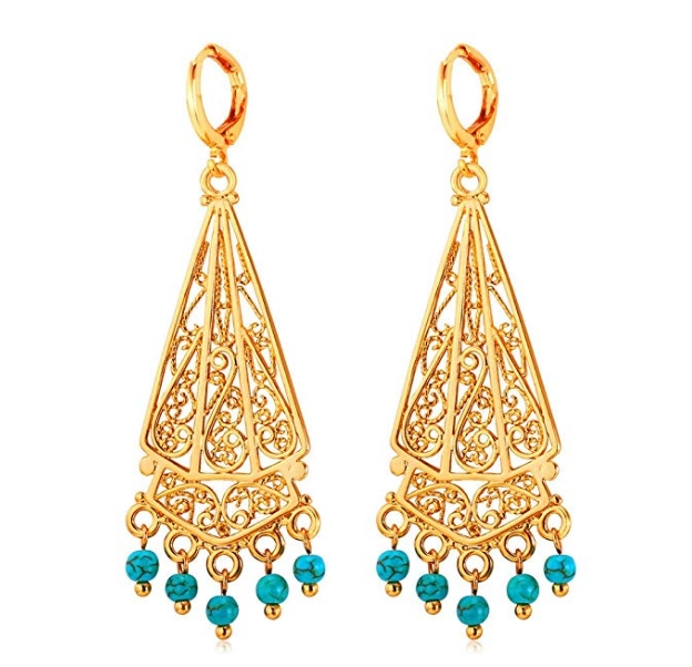 2018 Hot Vintage Earrings Women Indian Jewelry 18K Gold Plated Turquoise Chandelier Drop Earrings