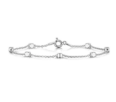 925 Sterling Silver 1.4 Singapore Chain Bracelet Size with 4 mm Ball Beads China Factory