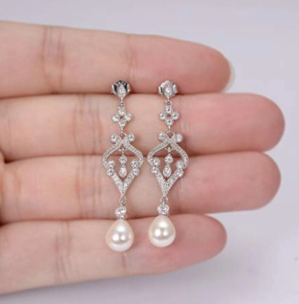 925 Sterling Silver Freshwater Cultured Pearl Teardrop Dangle Earrings for Christmas Promotion