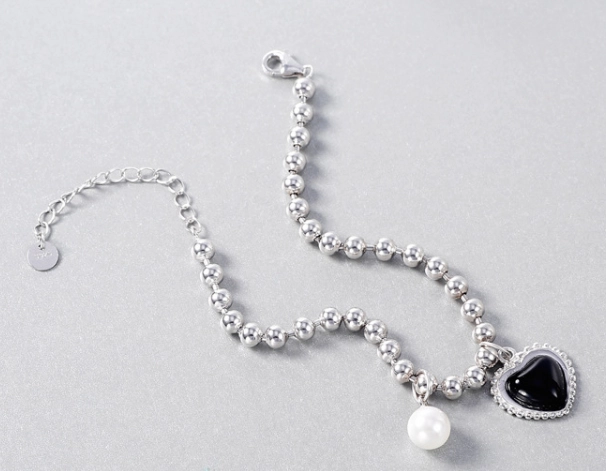 Black agate love pearl 925 sterling silver bracelet manufacturer